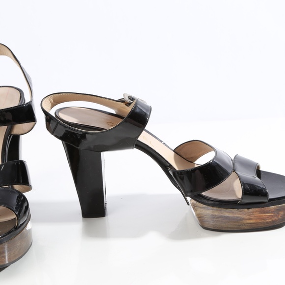 Chanel Vintage Black Logo Lucite Led  Platform SandalsPatent Leather Heels - Picture 6 of 14